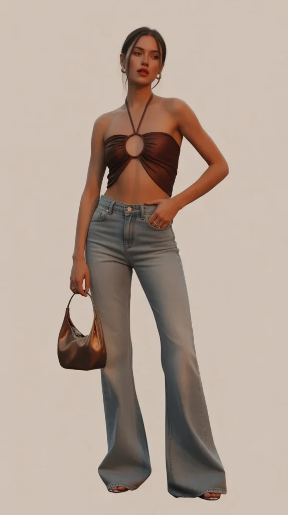 20 Chic Halter Top Outfit Ideas for 2025: From Y2K Vibes to Beach-Ready Styles 5 0002 1 brown halter top with flare jeans and me fB27ME5DR4G5SgH0v3Eq6A qSSZcYP3Rg6gNJA7fBypZQ
