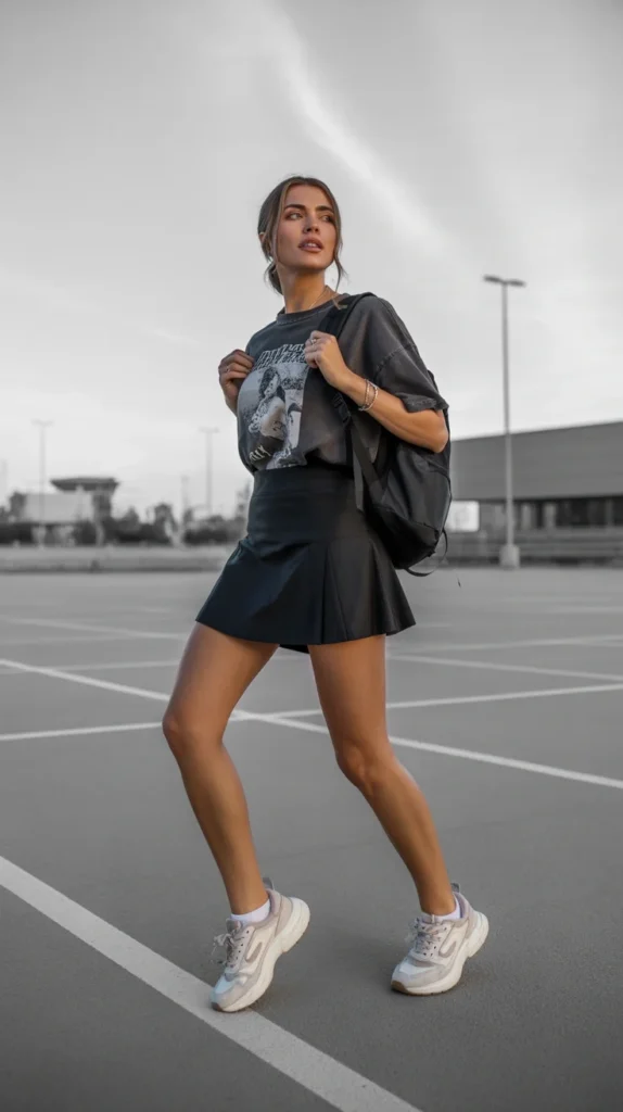 20 Chic Short Skirt Outfit ideas for Every Season: Stylish Looks to Try Now 11 0008 1 skort with graphic tee and chunky sneake 6aYezNPCRw67KXBCUoF8BQ NikGrdAISkiN0kCAvWxCfA