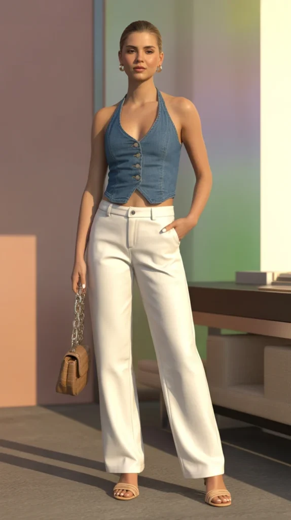20 Chic Halter Top Outfit Ideas for 2025: From Y2K Vibes to Beach-Ready Styles 12 0009 1 denim halter top with white wide leg tro 39iL4xZ1SMqnIU5Xm2aC1A puVsix6kQ1unSRbksIQQdw