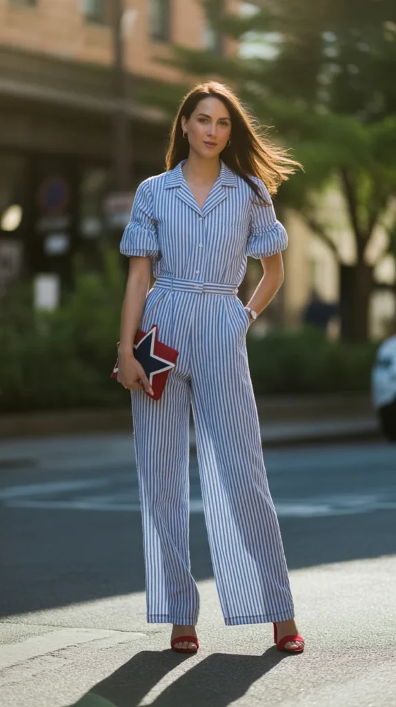 20 Classy & Aesthetic 4th of July Outfit Ideas to Celebrate in Style 18 0015 1 blue and white striped jumpsuit with red GPxrEIiPQfO4 XC6OUlkIA IiNJsbVUStKHMstDcluScg