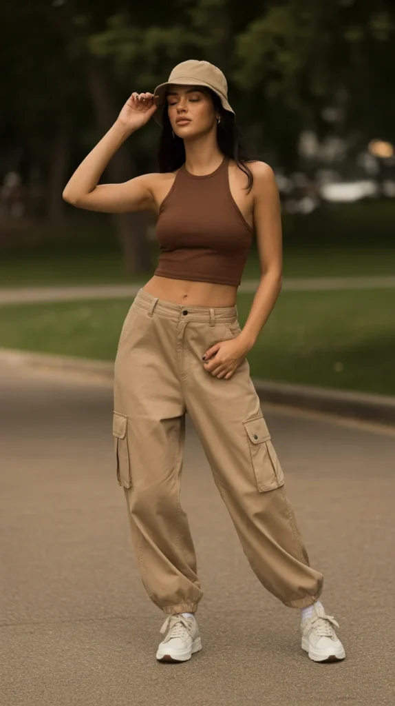 20 Chic Halter Top Outfit Ideas for 2025: From Y2K Vibes to Beach-Ready Styles 19 0016 1 brown y2k halter top with cargo pants an wuElN7fRQnO9qCJU rKRNA 8e8V1kxtRqiFEv31iyfIfg
