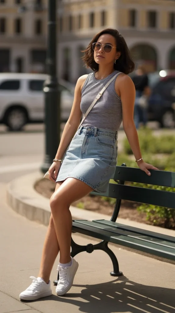 20 Chic Short Skirt Outfit ideas for Every Season: Stylish Looks to Try Now 20 0017 1 denim mini skirt with striped tank top a nF84RuhHSXyvePLi84B6pw 0Cnk GxjTS Odhb7xIVsFA