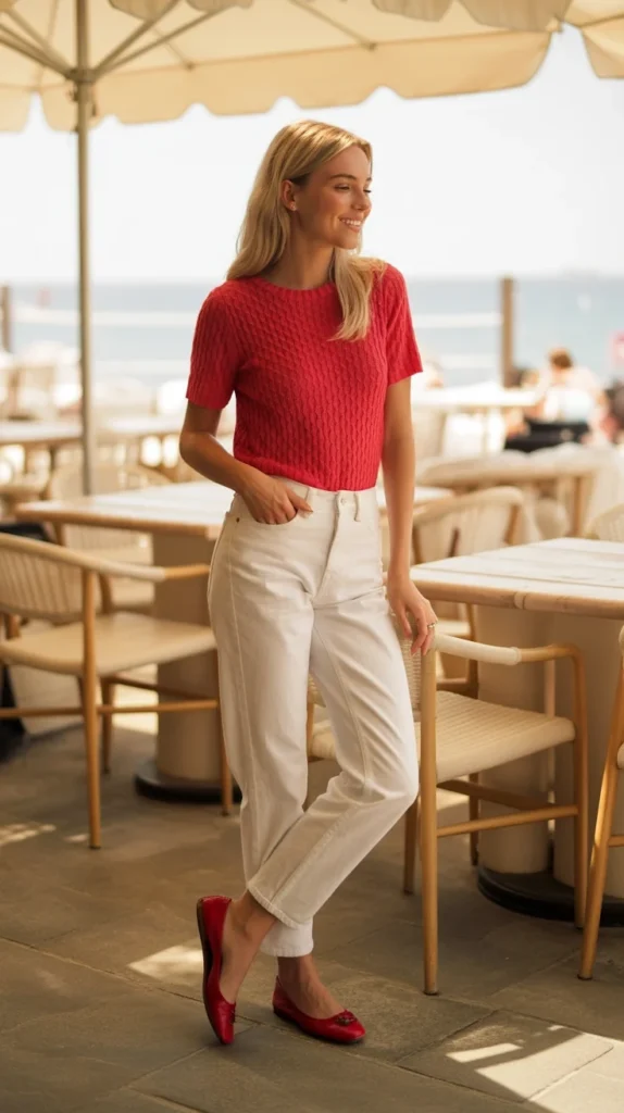 20 Stunning Red Outfit Ideas for Women: Looks to Inspire Your Wardrobe in 2025 23 Trendy woman in red shirt with leopard print skirt and black boots, in a square, ideal for leopard print outfits 2024 and streetwear feminine.