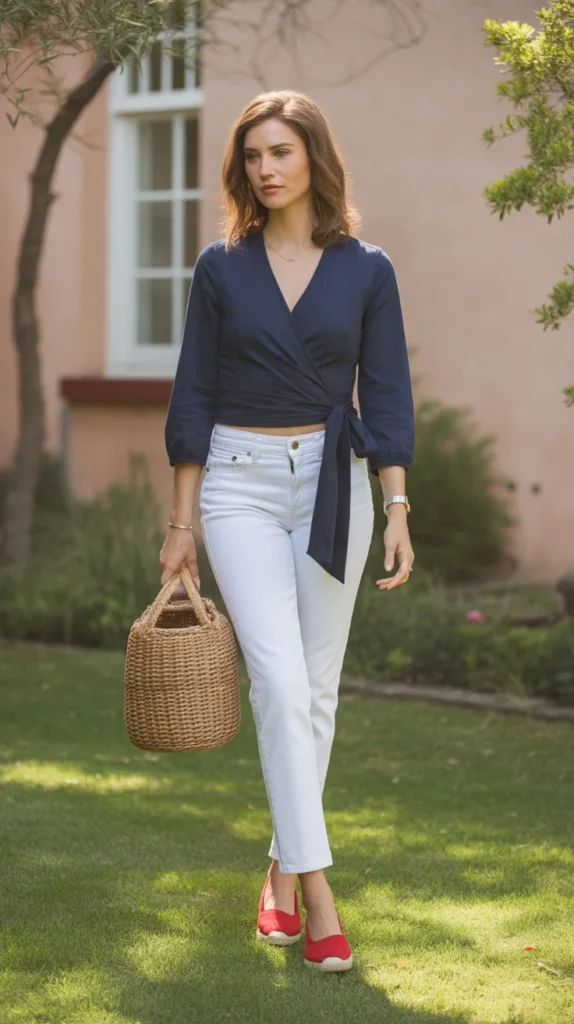 20 Classy & Aesthetic 4th of July Outfit Ideas to Celebrate in Style 23 0020 1 navy wrap top with white jeans and red e XbaHmfQnSXigdvAIQm5eeg 0dASiF5IQKqdb77h5QJcgQ