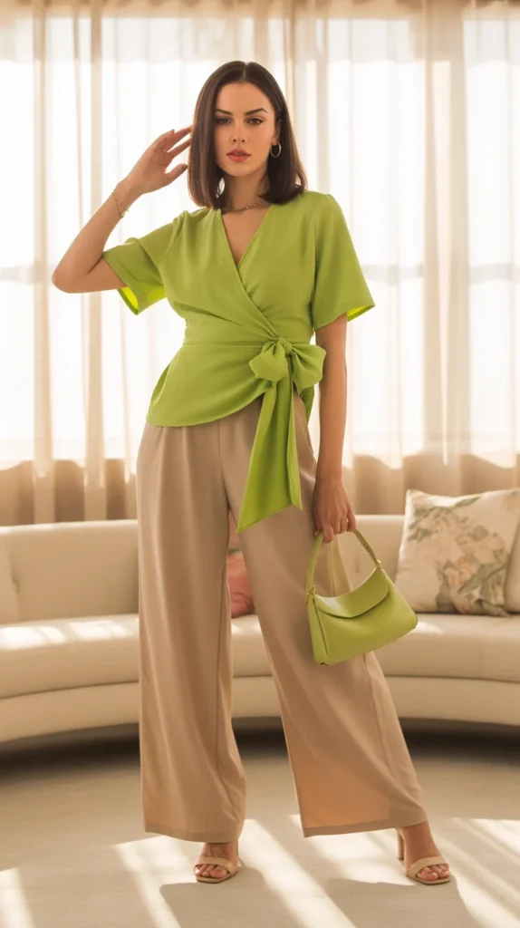 0001 1 1 lime green wrap top with beige wide le 2KLwsgZQu Kwx09LUpFcg TyZ07rRNTFiqvAkT6XM2hQ