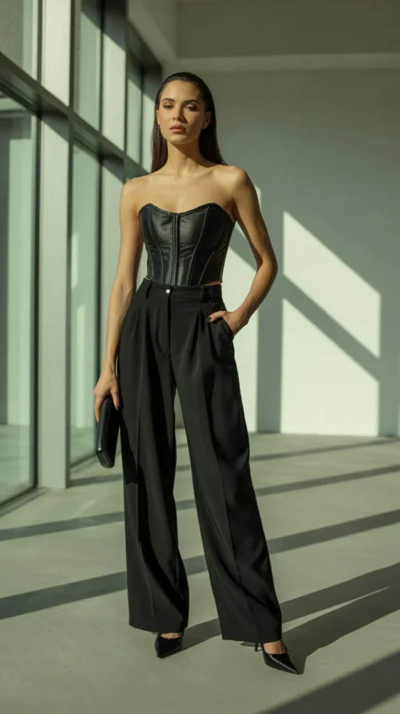 How to Style Black Corset Outfits - 20 Black Corset Outfit Ideas to Elevate Your Wardrobe 5 0002 1 2 black corset with wide leg trousers a hgF5oZOmS56bK2GkVpWmyg 75hf3 VMTSuBz U1Sfq8lA