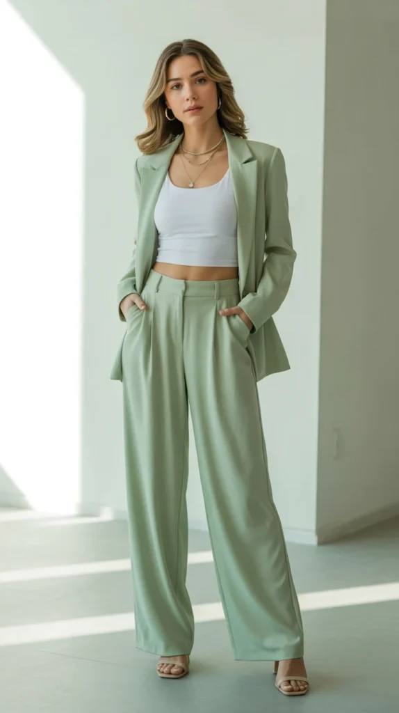 20 Elegant Pantsuits for Women to Wear as Wedding Guests: Dressy & Evening Outfit Ideas 6 0003 1 3 mint green wide leg pantsuit with whit uB7NK83rT6KtwVhgVY7lVw 46nL5DSaQUipLtVBwaJ0bg