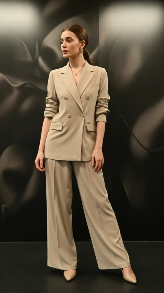 20 Elegant Pantsuits for Women to Wear as Wedding Guests: Dressy & Evening Outfit Ideas 7 0004 1 4 beige double breasted pantsuit with ro oORwQTINQz2cTy wuK8j6Q FjzZx6WDQR6Jj uWlbd5KA