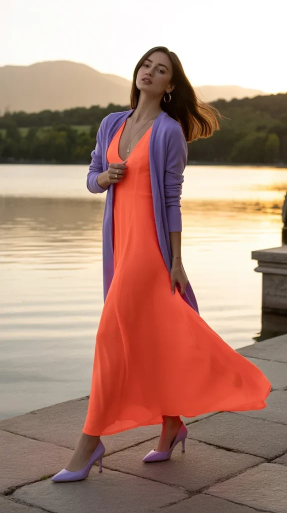 20 Neon Outfit Ideas: What to Wear to Brunch, Beach Parties, Bachelorettes & More 7 0004 1 4 neon orange maxi dress with purple car fWRAMEeBQ aKxZr8UQQyTw FKfsbSskRzWLDMLMABHnCQ