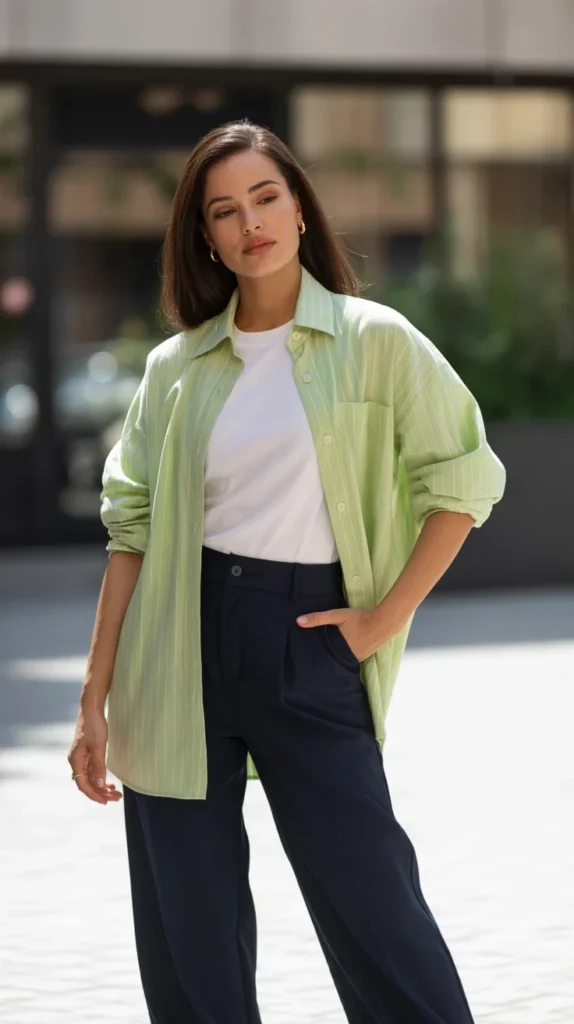 20 Chic Green Shirt Outfit Ideas for Women: Stylish Looks for Work and Casual Vibes 9 0006 1 6 light green oversized button up shirt Bduai2lsRPOQiWWhDbf4pQ 1Q6CHACgStalfeAIJNchiw
