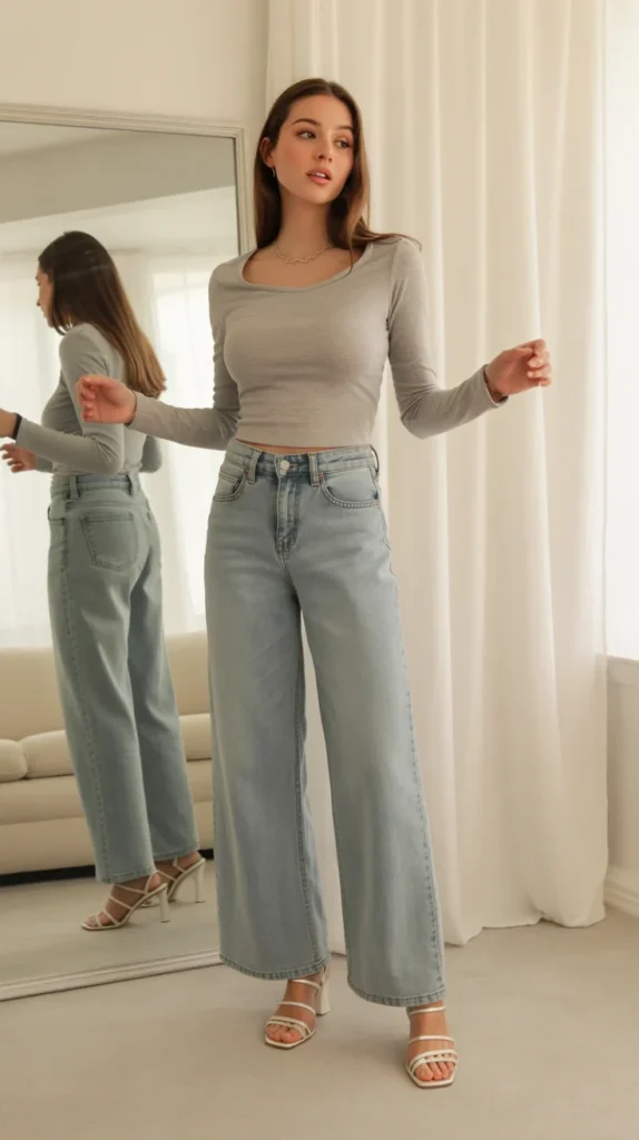 How to Style Grey Top & Grey Crop Top Outfit: 20 Chic Looks to Refine Your Wardrobe 9 0006 1 long sleeve grey top with high waisted w tWEFW 3HTWCjdDrCIkm4Ag Ql5uQUFvRL2SDB56AbKjxQ