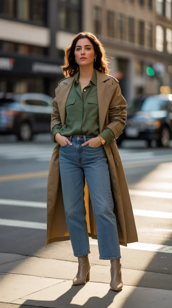 20 Chic Green Shirt Outfit Ideas for Women: Stylish Looks for Work and Casual Vibes 10 0007 1 7 green button up shirt with khaki trenc 3IB34uR7Tlmw2vZ d9lXHA MQeOPHjMQoKnuZi7UYba7Q