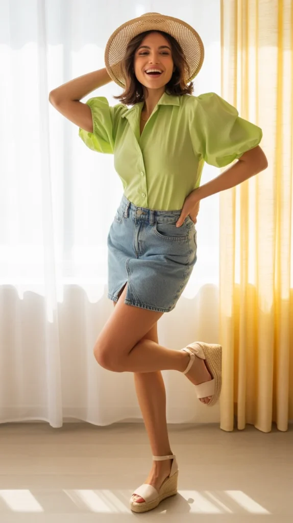 0007 1 7 lime green puff sleeve shirt with deni QDWnZhuAToymHZCd4NqNGg LOKnrmQ6QCeO fgAXIPdAQ