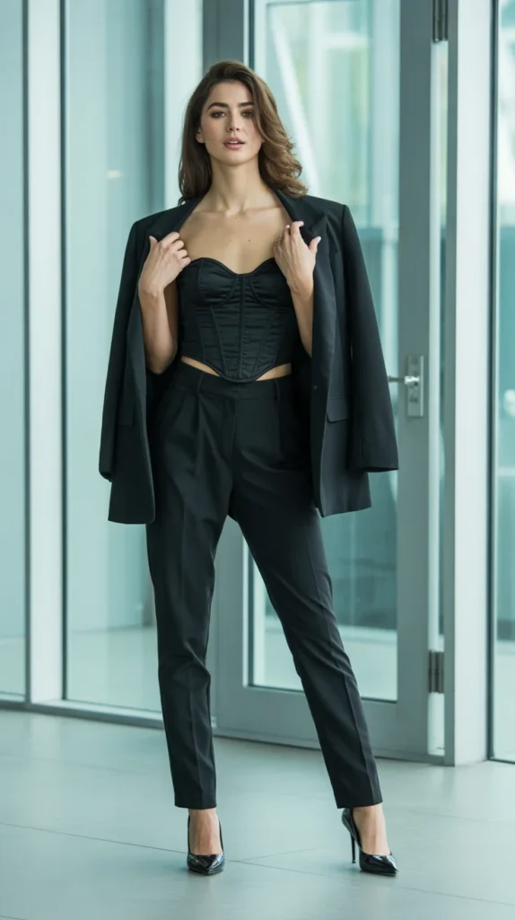 How to Style Black Corset Outfits - 20 Black Corset Outfit Ideas to Elevate Your Wardrobe 12 0009 1 9 corset top with high waisted black pan TVEop 2VSCCRZdnuFpLHmg NJEr OVsTKyDeuKR6gK9NA