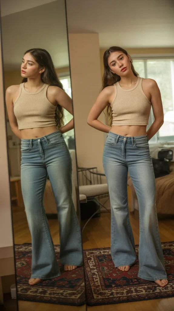 How to Style Flared Jeans: 20 Flared Jeans Outfit Ideas for Stylish Women 12 0009 1 tank top with layered sweater and flare 2e0JxHNPTPegqSqna7xfhw WUnkYiiuRiiM8nrYPQc53A