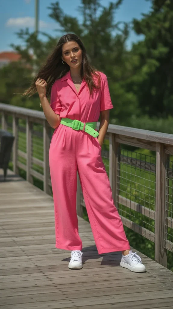 20 Neon Outfit Ideas: What to Wear to Brunch, Beach Parties, Bachelorettes & More 13 0010 1 10 neon pink jumpsuit with neon green be 5bA lLxtQnqMHC5mRNKg0w 6JJ Kb4STKurvt2vacPI5A