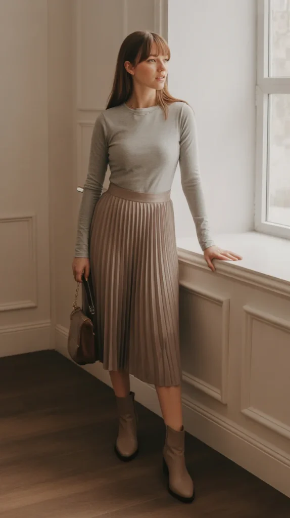 How to Style Grey Top & Grey Crop Top Outfit: 20 Chic Looks to Refine Your Wardrobe 14 0011 1 grey long sleeve top with pleated midi s 55twQHfQYqlGklaXSD26w SvoLioqTayrRgyQVrlGzw