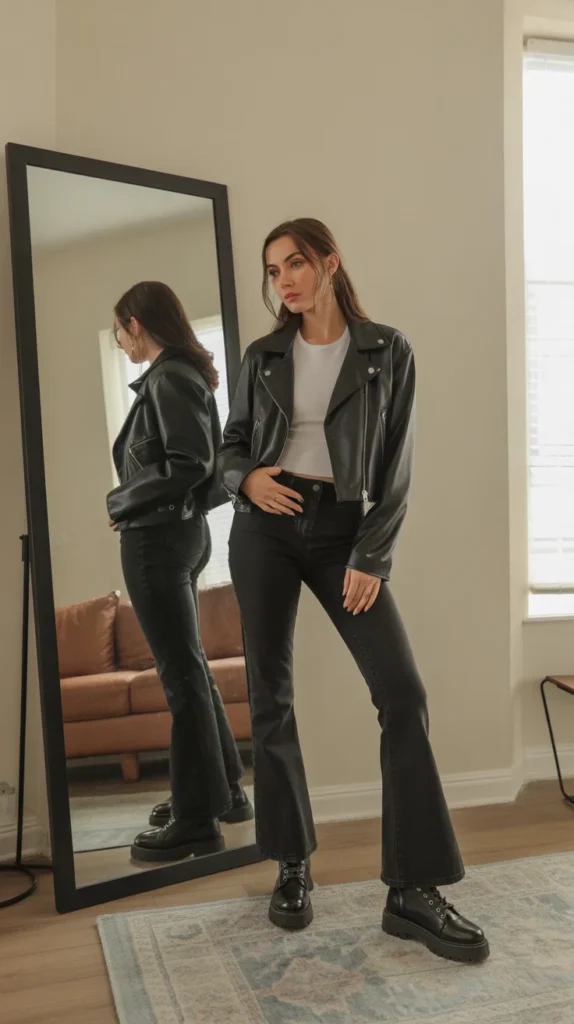 How to Style Flared Jeans: 20 Flared Jeans Outfit Ideas for Stylish Women 15 0012 1 black leather jacket with flared leg pan VVwB9YEASIafpUEq2ZxB2w z5 SpuG7SouhgazQahssvw
