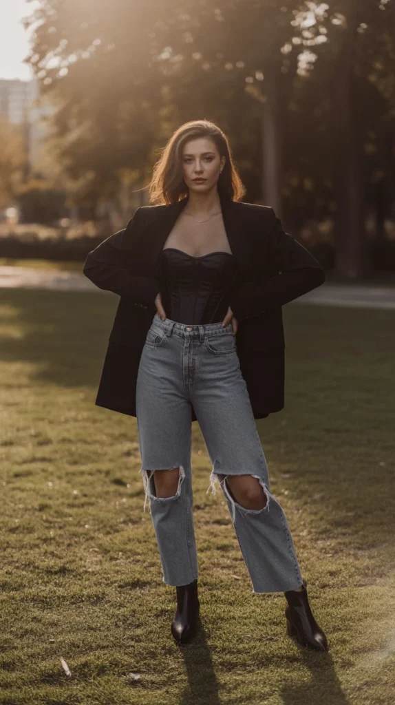 How to Style Black Corset Outfits - 20 Black Corset Outfit Ideas to Elevate Your Wardrobe 17 0014 1 14 black corset with oversized blazer an 7In9t4fZRXi3Tys10VhpRQ lXC s1H9Q7 rN0un9atSXg