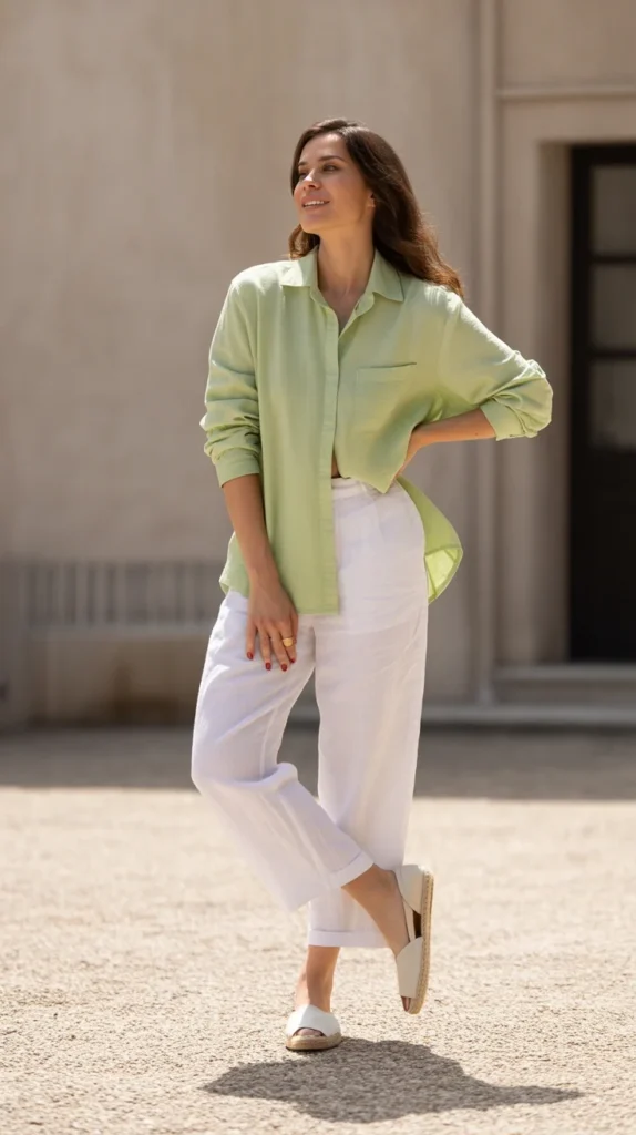 Wedding Green Dress Shirt Outfit Revelry Light Olive Green Oversized  Button-Up Top