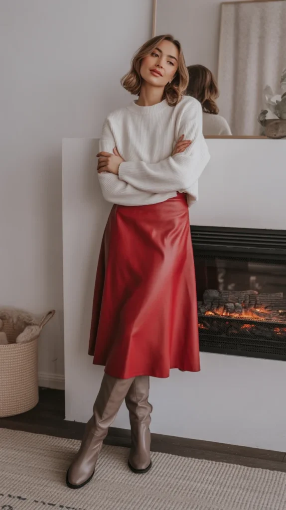 20 Types of Red Skirt Outfit Ideas for Chic, Casual & Trendy Looks 17 0014 1 14 red midi skirt with white sweater and Qp716RZTpOXGfzQoM 9jg Lck0INN TtSKCTzgVYO8Cw