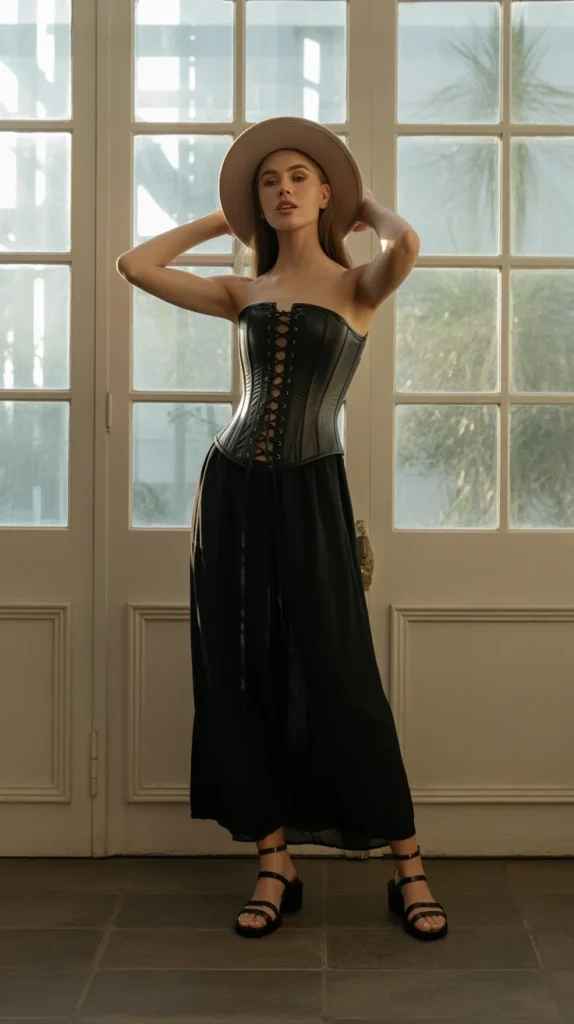 How to Style Black Corset Outfits - 20 Black Corset Outfit Ideas to Elevate Your Wardrobe 18 0015 1 15 lace up corset with maxi dress and sa t6OcaO0hTgW2lx7YK MpkA YBaE vseRhCsp0cupeX9uQ