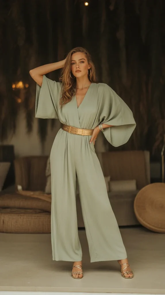 20 Elegant Pantsuits for Women to Wear as Wedding Guests: Dressy & Evening Outfit Ideas 18 0015 1 15 sage green jumpsuit with kimono sleev FoEYC4elQJixiHYIEib9kA hjsKbtCZRsK2Ezl VQB4JQ