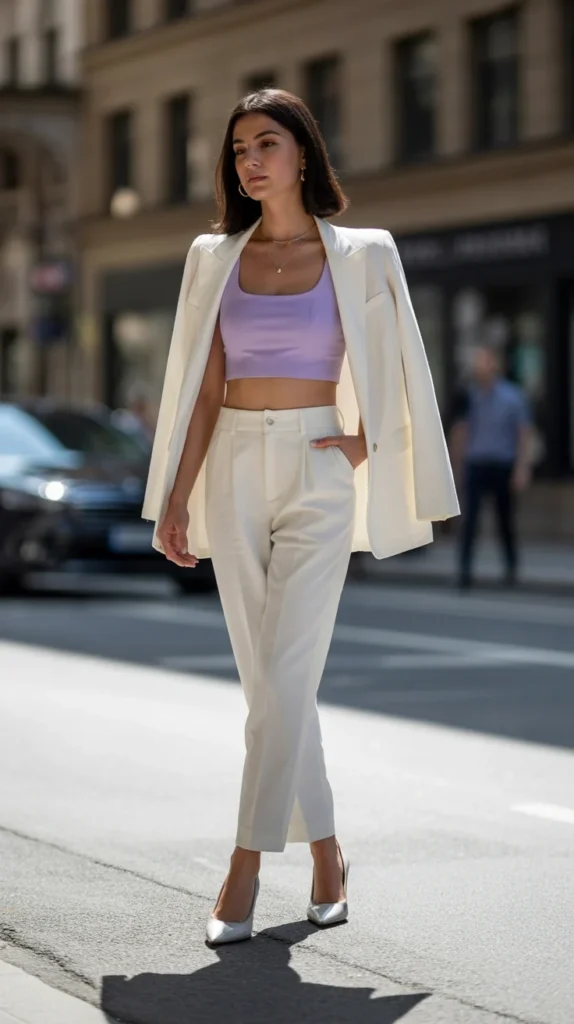 How to Style a Purple Crop Top Outfit: 20 Trendy Purple Top Outfit Ideas to Enhance Your Look 20 0017 1 17 pastel purple crop top with white bla G0y cAhETH6PJi1LwGuT7Q oRziLUayRNOHllhOd90M9A