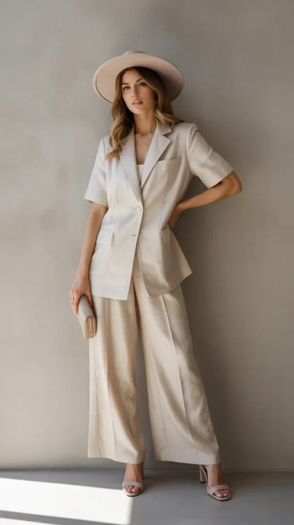 20 Elegant Pantsuits for Women to Wear as Wedding Guests: Dressy & Evening Outfit Ideas 21 0018 1 18 cream linen wide leg pantsuit with st pmrOQZxVT2WOBA5DgvJo1A 44sKtzXwTZudaIXsflObcA