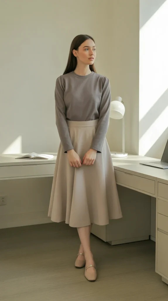 How to Style Grey Top & Grey Crop Top Outfit: 20 Chic Looks to Refine Your Wardrobe 21 0018 1 grey long sleeve top with a line skirt a 4ZkjN4NnSNObSOaaB3NUXg S5YKK284RryroOku7HFwkA