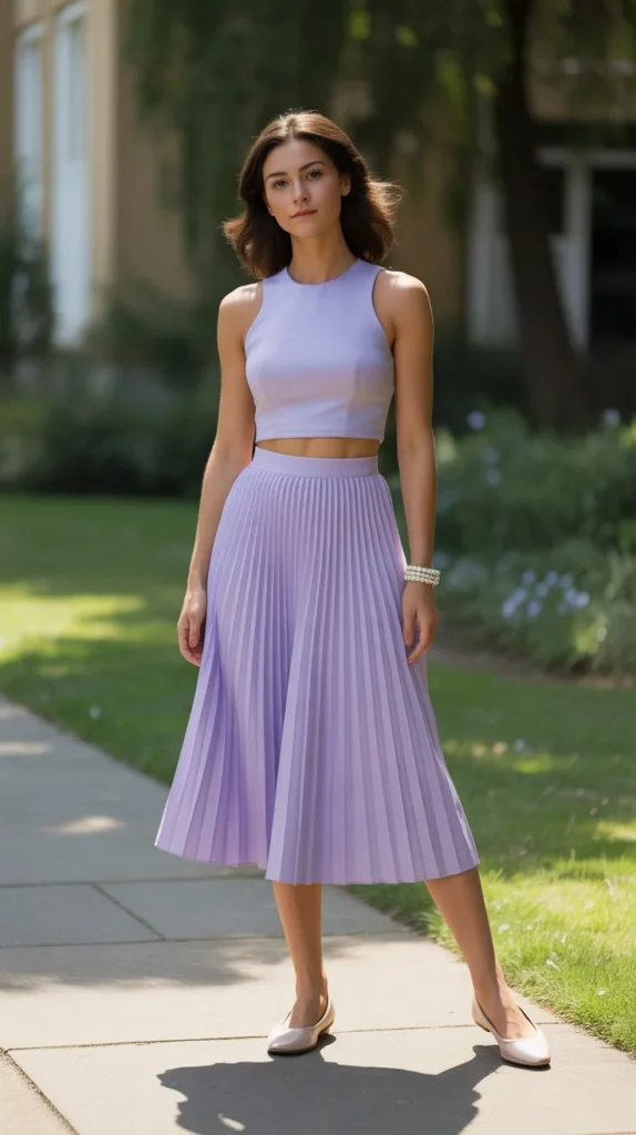 How to Style a Purple Crop Top Outfit: 20 Trendy Purple Top Outfit Ideas to Enhance Your Look 22 0019 1 19 lavender crop top with pleated midi s nK Gj4pmRLSTjlS4ZpmbzA MVcQrg1iRReq4PAR0Z 2JA