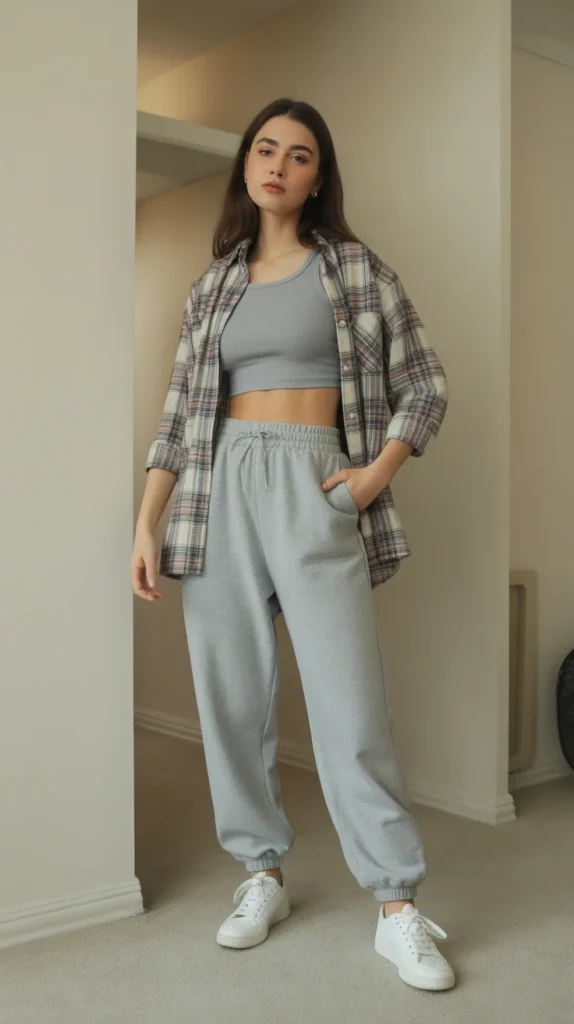 How to Style Grey Top & Grey Crop Top Outfit: 20 Chic Looks to Refine Your Wardrobe 23 0020 1 grey crop top with plaid shirt and high xFMW49jeT4edGY1m86d8Sw BgRw4Qr0Q CfJQDGDHFd6w