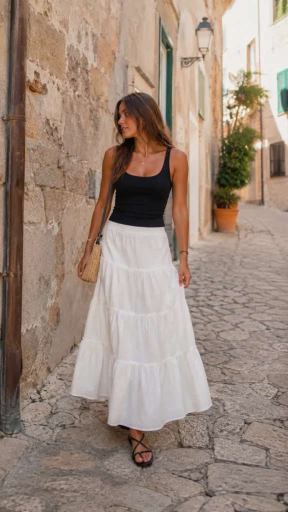 20 Maxi Skirt Vacation Outfits for Beach Days, Europe Trips & Summer Nights 3 Maxi Skirt Vacation Outfits