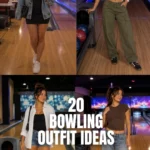 20 cute bowling outfit ideas for women featuring casual jeans, skirts, sneakers, jackets and bowling date looks