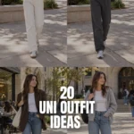 20 uni outfit ideas for women with jeans, cardigans, trousers, sweaters, sneakers and casual college outfits